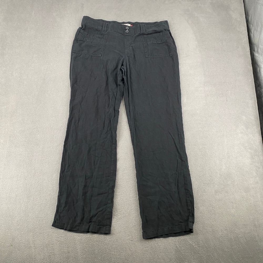 SO Heritage Womens Black Linen Blend Straight Leg Pants Size Large L Elastic